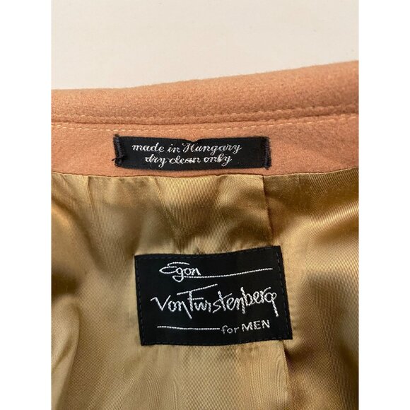Egon Von Furstenberg Double-Breasted Overcoat Tan Wool Cashmere Size 42 R - Picture 6 of 15